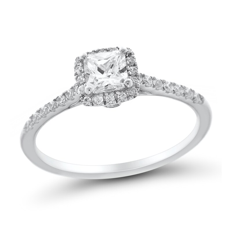 Main Image 1 of 1 CT. T.W. Cushion-Cut Diamond Frame Engagement Ring in 14K White Gold (I/VS2)