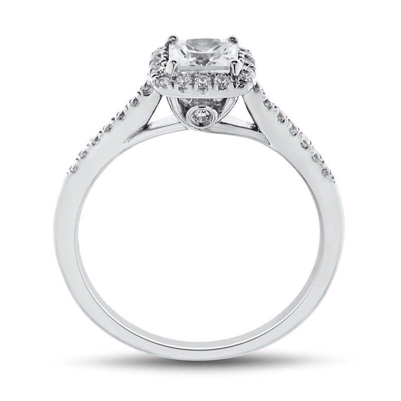 Main Image 2 of 1 CT. T.W. Cushion-Cut Diamond Frame Engagement Ring in 14K White Gold (I/VS2)