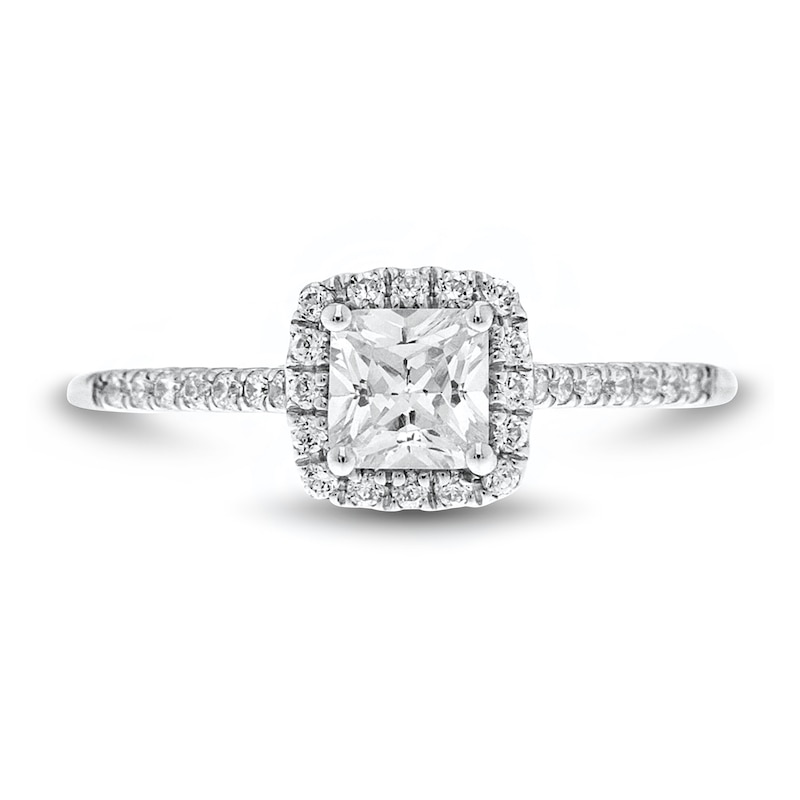 1 CT. T.W. Cushion-Cut Diamond Frame Engagement Ring in 14K White Gold (I/VS2)