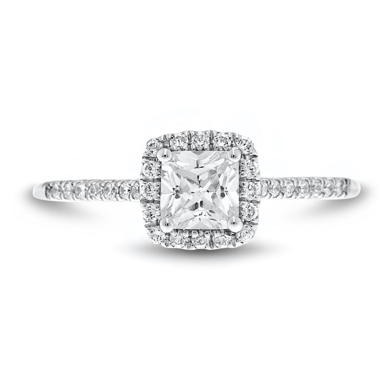 Main Image 3 of 1 CT. T.W. Cushion-Cut Diamond Frame Engagement Ring in 14K White Gold (I/VS2)