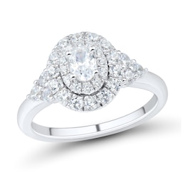1 CT. T.W. Oval Diamond Double Frame Tri-Sides Engagement Ring in 14K White Gold (I/I1)