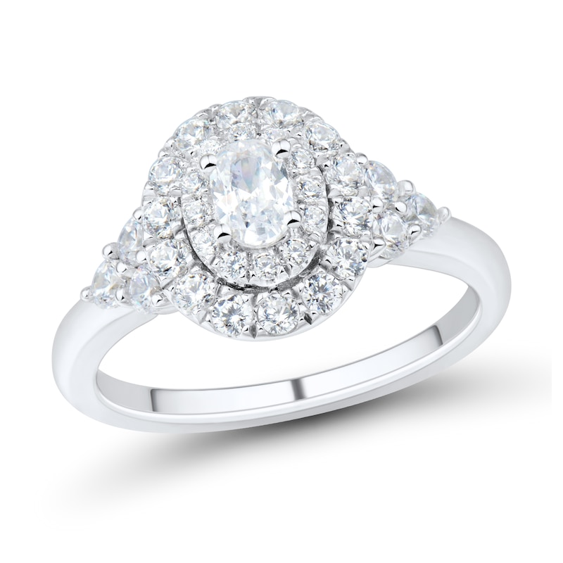 Main Image 1 of 1 CT. T.W. Oval Diamond Double Frame Tri-Sides Engagement Ring in 14K White Gold (I/I1)
