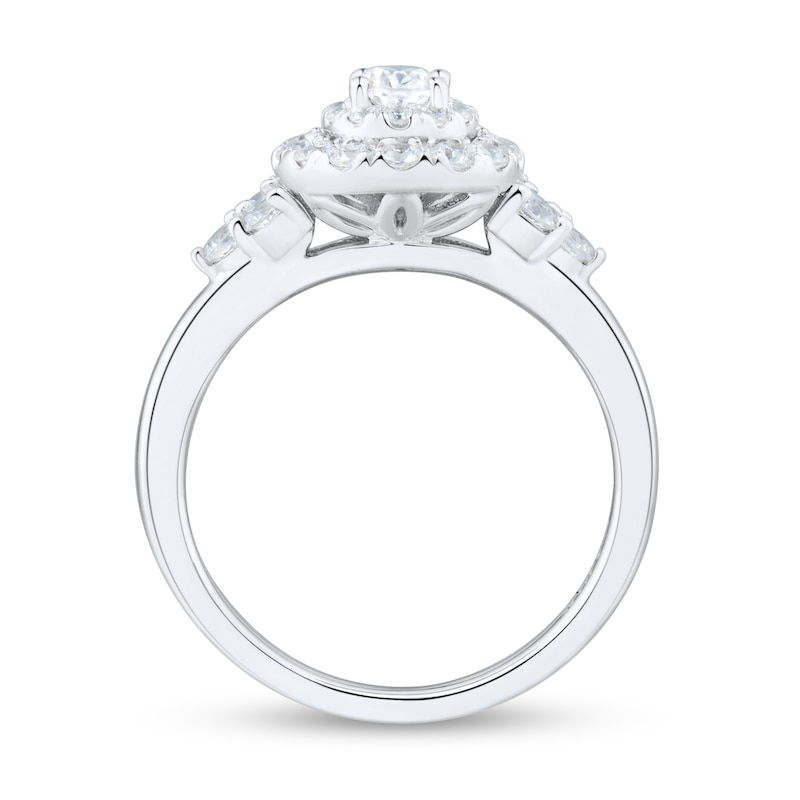 Main Image 2 of 1 CT. T.W. Oval Diamond Double Frame Tri-Sides Engagement Ring in 14K White Gold (I/I1)