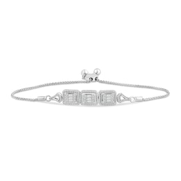 5/8 CT. T.W. Rectangular Multi-Diamond Sideways Three Stone Bolo Bracelet in 10K White Gold - 10.1&quot;
