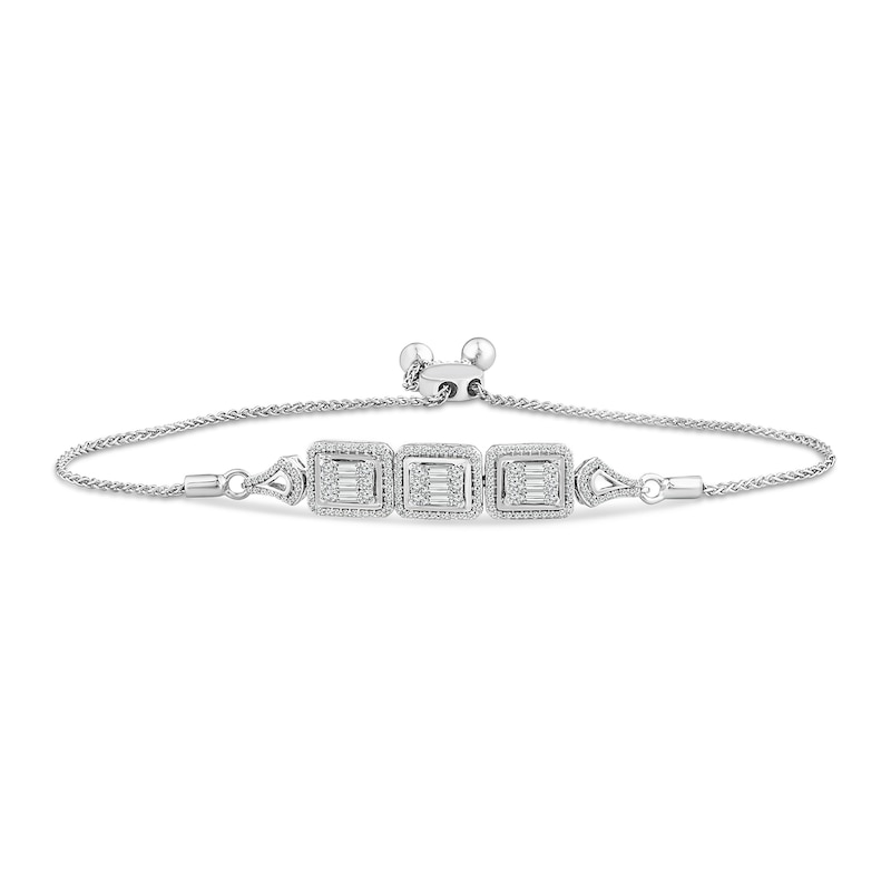 Main Image 1 of 5/8 CT. T.W. Rectangular Multi-Diamond Sideways Three Stone Bolo Bracelet in 10K White Gold - 10.1"