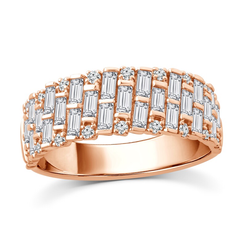 Main Image 1 of 1 CT. T.W. Baguette-Cut Diamond Slanted Rows Band in 14K Rose Gold