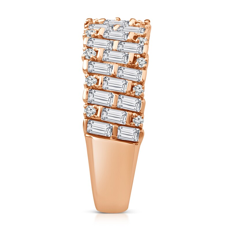 Main Image 2 of 1 CT. T.W. Baguette-Cut Diamond Slanted Rows Band in 14K Rose Gold