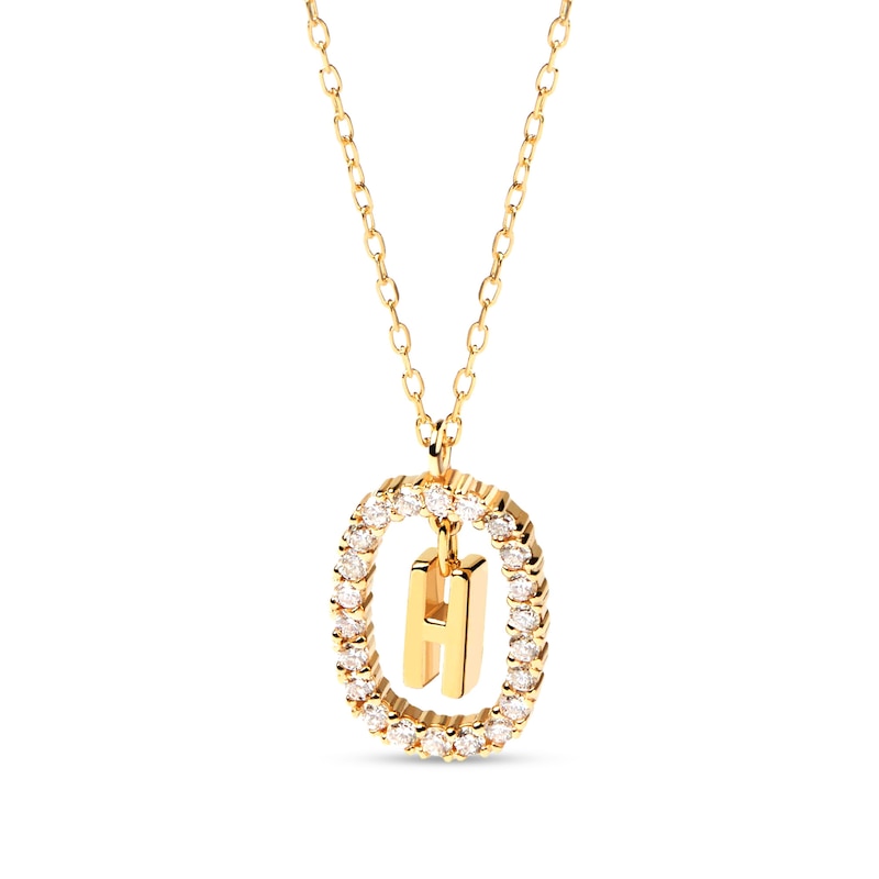 Main Image 1 of PDPAOLA™ at Zales 1/3 CT. T.W. Lab-Grown Diamond "H" Initial Pendant in 18K Gold - 19.5"