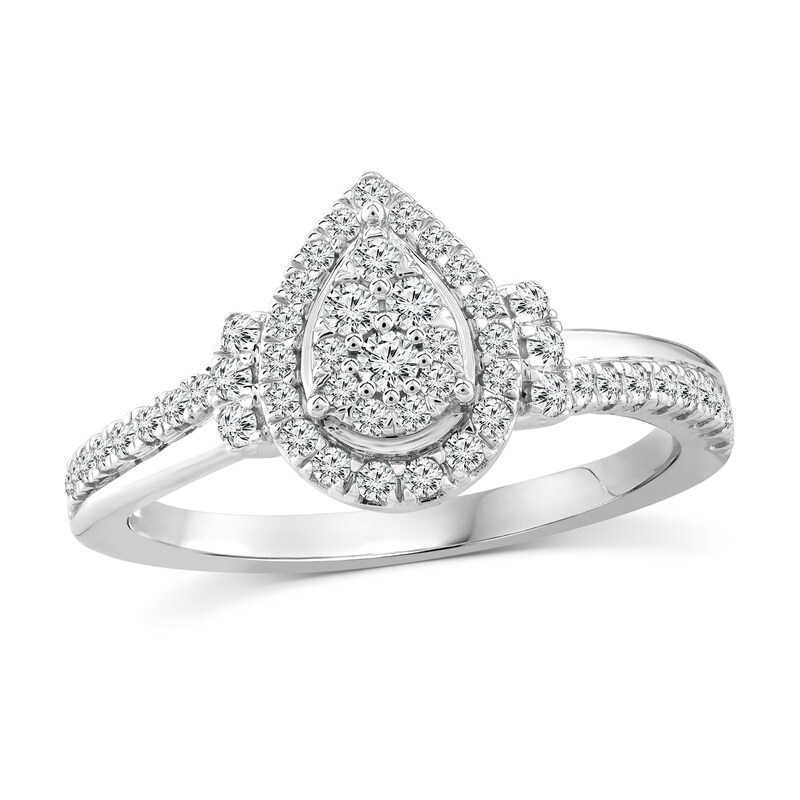 Main Image 1 of 3/8 CT. T.W. Pear Multi-Diamond Teardrop Frame Engagement Ring in 10K White Gold
