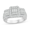 Thumbnail Image 1 of 1-1/2 CT. T.W. Baguette-Cut Multi-Diamond Frame Three Stone Engagement Ring in 14K White Gold