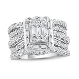 2 CT. T.W. Emerald Multi-Diamond Multi-Row Vintage-Style Three Piece Bridal Set in 14K White Gold