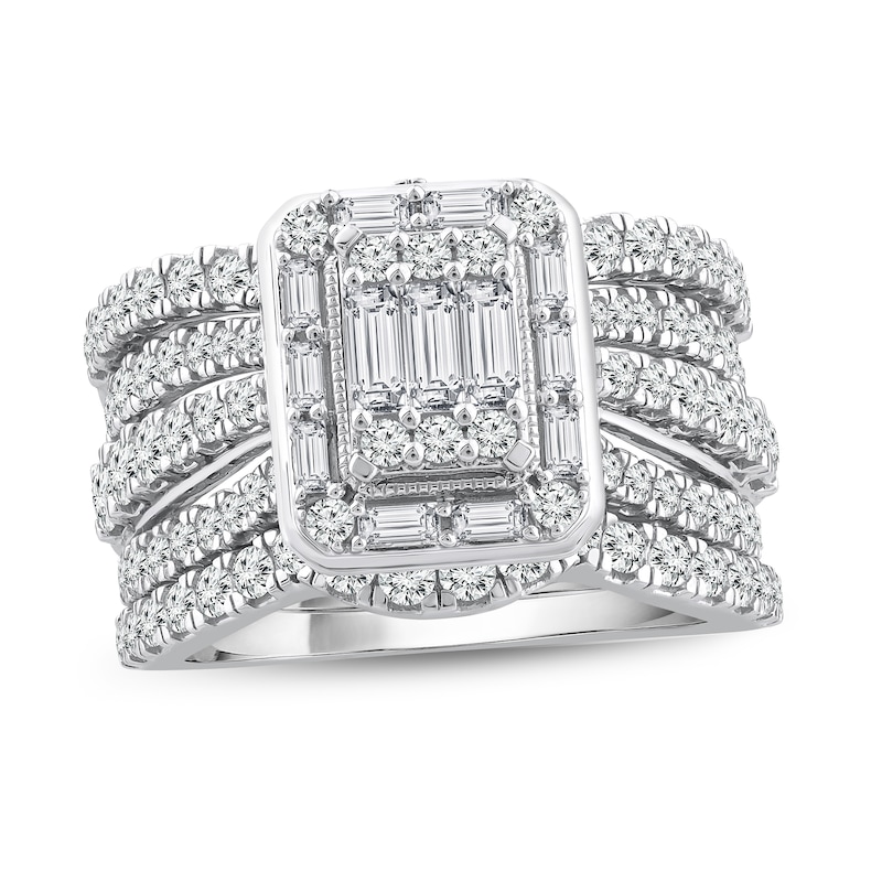 Main Image 1 of 2 CT. T.W. Emerald Multi-Diamond Multi-Row Vintage-Style Three Piece Bridal Set in 14K White Gold