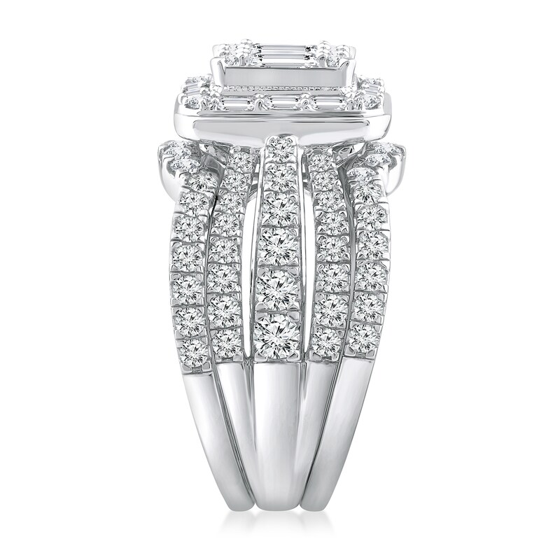 Main Image 2 of 2 CT. T.W. Emerald Multi-Diamond Multi-Row Vintage-Style Three Piece Bridal Set in 14K White Gold