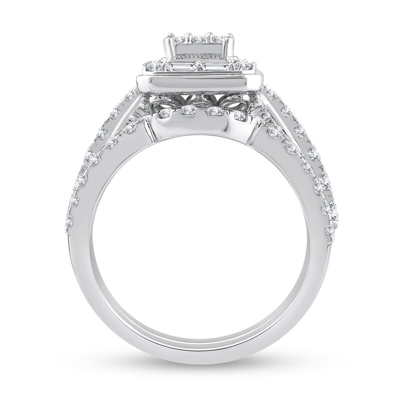 Main Image 3 of 2 CT. T.W. Emerald Multi-Diamond Multi-Row Vintage-Style Three Piece Bridal Set in 14K White Gold