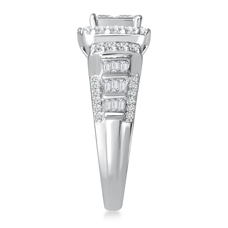 Main Image 2 of 1-3/4 CT. T.W. Quad Princess-Cut Diamond Frame Tiered Shank Engagement Ring in 14K White Gold