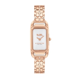 Ladies' Coach Cadie Crystal Accent Rose-Tone IP Bangle Watch with Rectangular White Dial (Model: 14504197)