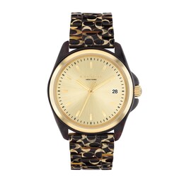 Ladies' Coach Greyson Brown Tortoiseshell Signature C Resin Watch with Gold-Tone Dial (Model: 14504187)