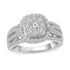 Thumbnail Image 0 of 1 CT. T.W. Cushion Multi-Diamond Frame Split Shank Multi-Row Engagement Ring in 10K White Gold
