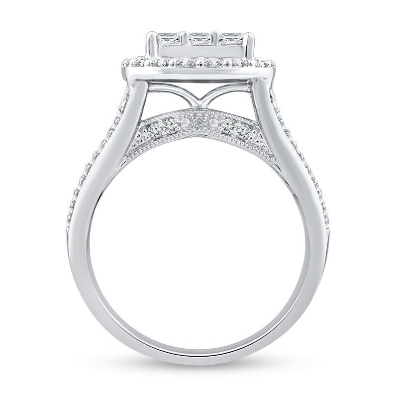 Main Image 3 of 2 CT. T.W. Princess Multi-Diamond Frame Triple Row Engagement Ring in 10K White Gold