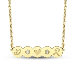 Couple's Diamond Accent Engravable Bold Cursive Initials with Heart Bar Necklace (2 Initials)