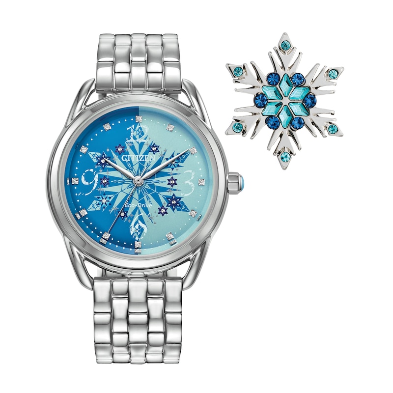 Main Image 3 of Ladies' Citizen Eco-Drive® Disney Frozen Crystal Accent Watch with Light Blue Dial and Pin Box Set (Model: FE7091-61W)