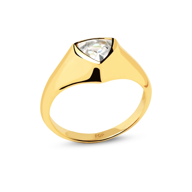 Main Image 1 of PDPAOLA™ at Zales 6.0mm Trillion-Cut Cubic Zirconia Signet Ring in Sterling Silver with 18K Gold Plate