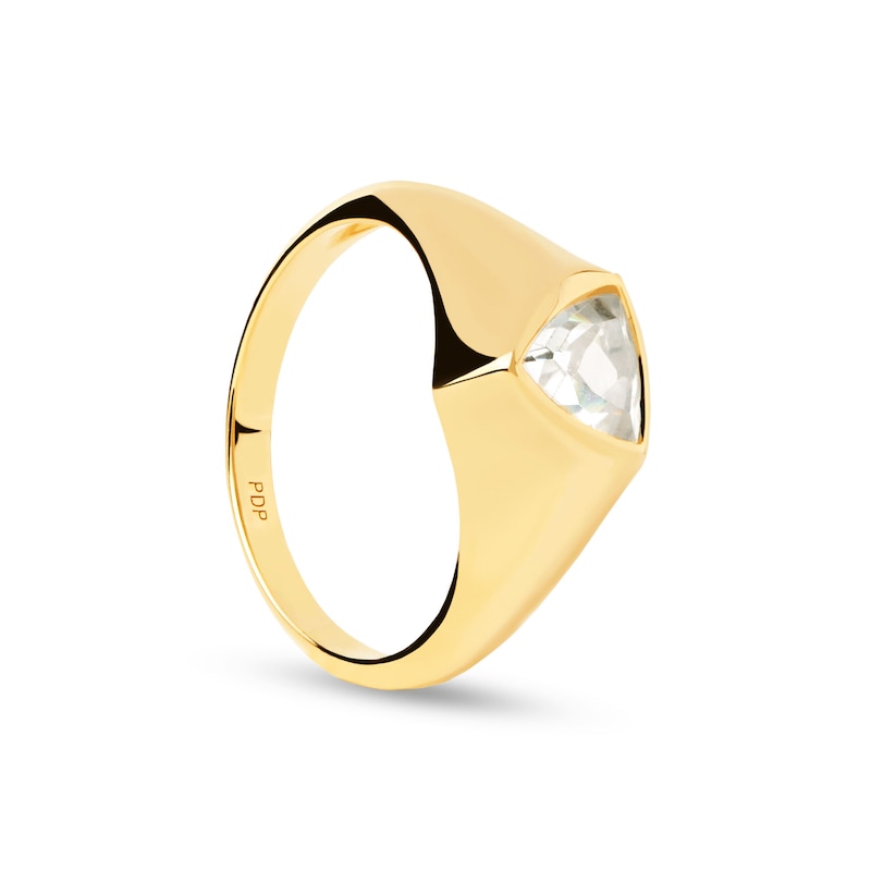 Main Image 2 of PDPAOLA™ at Zales 6.0mm Trillion-Cut Cubic Zirconia Signet Ring in Sterling Silver with 18K Gold Plate