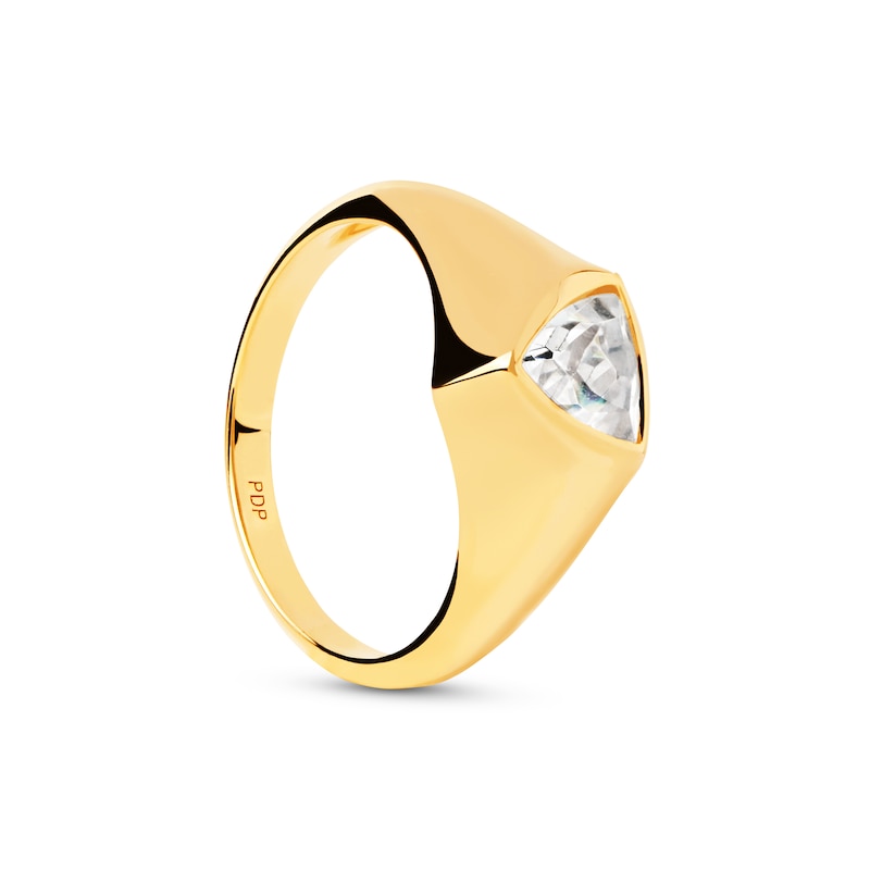 Main Image 3 of PDPAOLA™ at Zales 6.0mm Trillion-Cut Cubic Zirconia Signet Ring in Sterling Silver with 18K Gold Plate
