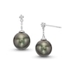 Thumbnail Image 1 of 8.0-9.0mm Black Tahitian Cultured Pearl and 1/20 CT. T.W. Diamond Drop Earrings in 14K White Gold