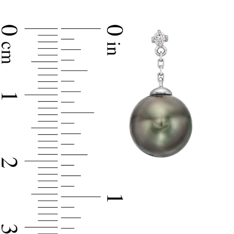 Main Image 3 of 8.0-9.0mm Black Tahitian Cultured Pearl and 1/20 CT. T.W. Diamond Drop Earrings in 14K White Gold