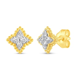 1/4 CT. T.W. Diamond Bead Edge Flower Stud Earrings in 14K Gold