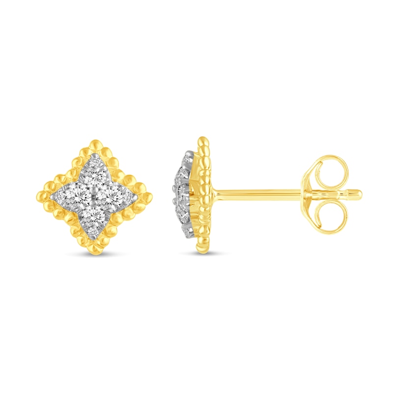 Main Image 2 of 1/4 CT. T.W. Diamond Bead Edge Flower Stud Earrings in 14K Gold