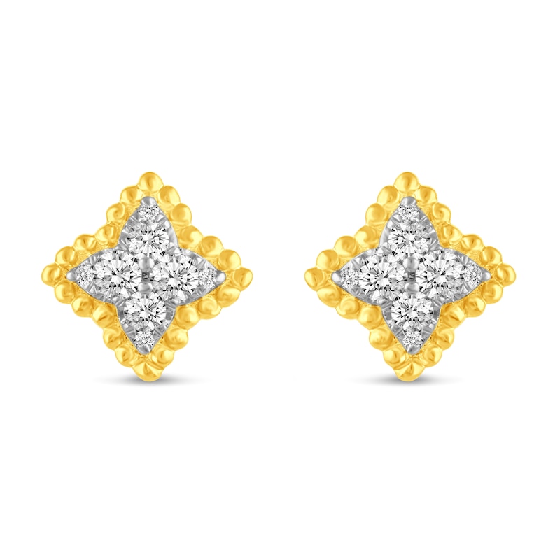 Main Image 3 of 1/4 CT. T.W. Diamond Bead Edge Flower Stud Earrings in 14K Gold