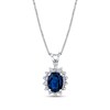Thumbnail Image 1 of Oval Blue Sapphire and 1/5 CT. T.W. Diamond Sunburst Frame Pendant in 14K White Gold