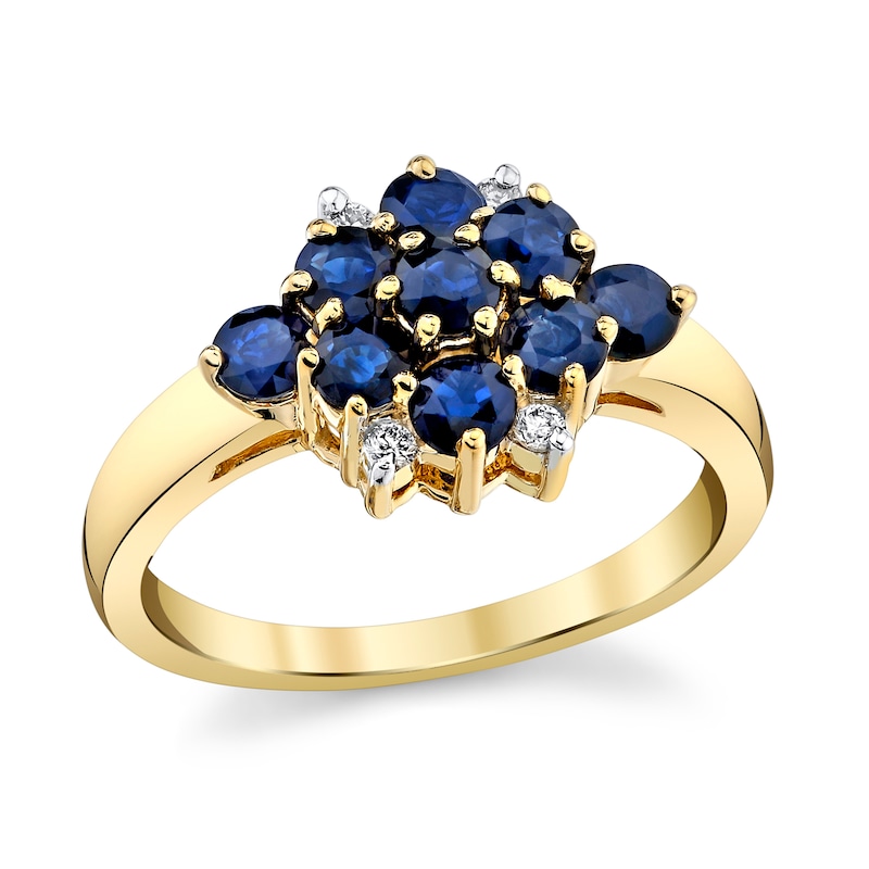 Main Image 1 of Blue Sapphire and 1/20 CT. T.W. Diamond Sideways Marquise Cluster Ring in 14K Gold