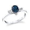 Thumbnail Image 1 of Pear-Shaped Blue Sapphire and 1/8 CT. T.W. Baguette-Cut Diamond Collar Ring in 14K White Gold