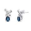 Thumbnail Image 1 of Pear-Shaped Blue Sapphire and 1/4 CT. T.W. Diamond Ribbon Stud Earrings in 14K White Gold