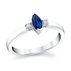 Thumbnail Image 1 of Marquise-Cut Blue Sapphire and 1/20 CT. T.W. Diamond Three Stone Ring in 14K White Gold