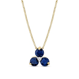 Blue Sapphire and Diamond Accent Trio Pendant in 14K Gold