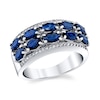 Thumbnail Image 1 of Sideways Oval Blue Sapphire and 1/4 CT. T.W. Diamond Edge Double Row Band in 14K White Gold