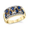 Thumbnail Image 1 of Pear-Shaped Blue Sapphire and 3/8 CT. T.W. Diamond Edge Mirrored Band in 14K Gold