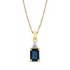 Thumbnail Image 1 of Emerald-Cut Blue Sapphire and 1/20 CT. T.W. Diamond Tri-Top Pendant in 14K Gold
