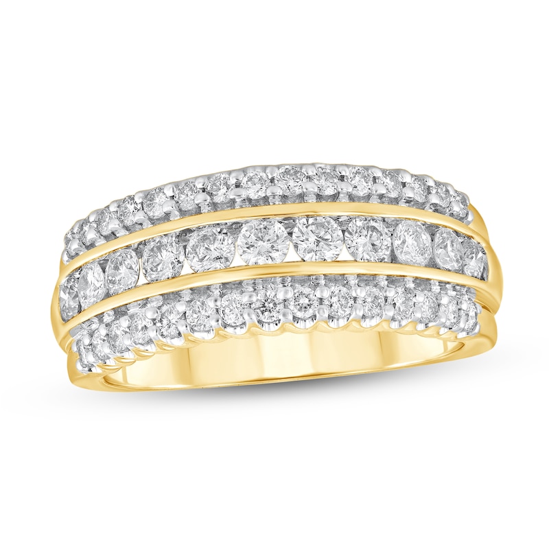 Main Image 1 of 1 CT. T.W. Diamond Scallop Edge Triple Row Band in 10K Gold