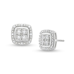 1/10 CT. T.W. Quad Diamond Cushion Frame Stud Earrings in Sterling Silver
