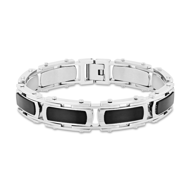 Main Image 4 of Black Diamond Accent Dog Tag, Cross Pendant and Link Bracelet Set in Stainless Steel with Black Ion-Plate