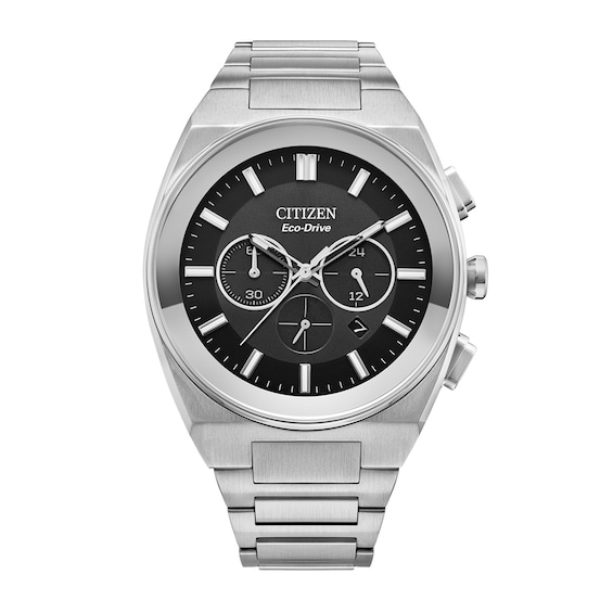 Men's Citizen Eco-Drive&Acirc;&reg; Axiom Chronograph Silver-Tone Watch with Black Dial (Model: CA4580-50E)