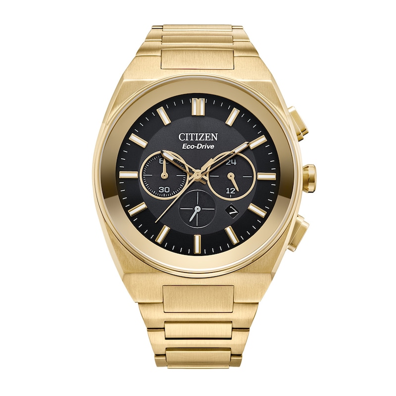 Main Image 1 of Men's Citizen Eco-Drive® Axiom Chronograph Gold-Tone Watch with Black Dial (Model: CA4582-54E)