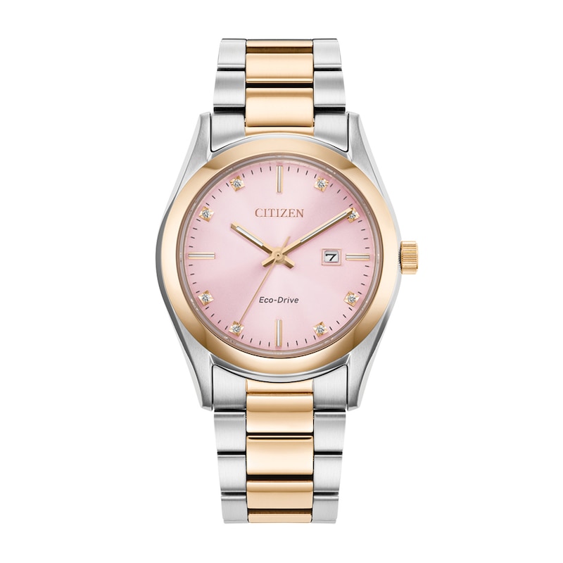 Main Image 1 of Ladies' Citizen Eco-Drive® Diamond Accent Rose Two-Tone Watch with Pink Dial (Model: EW2706-58X)