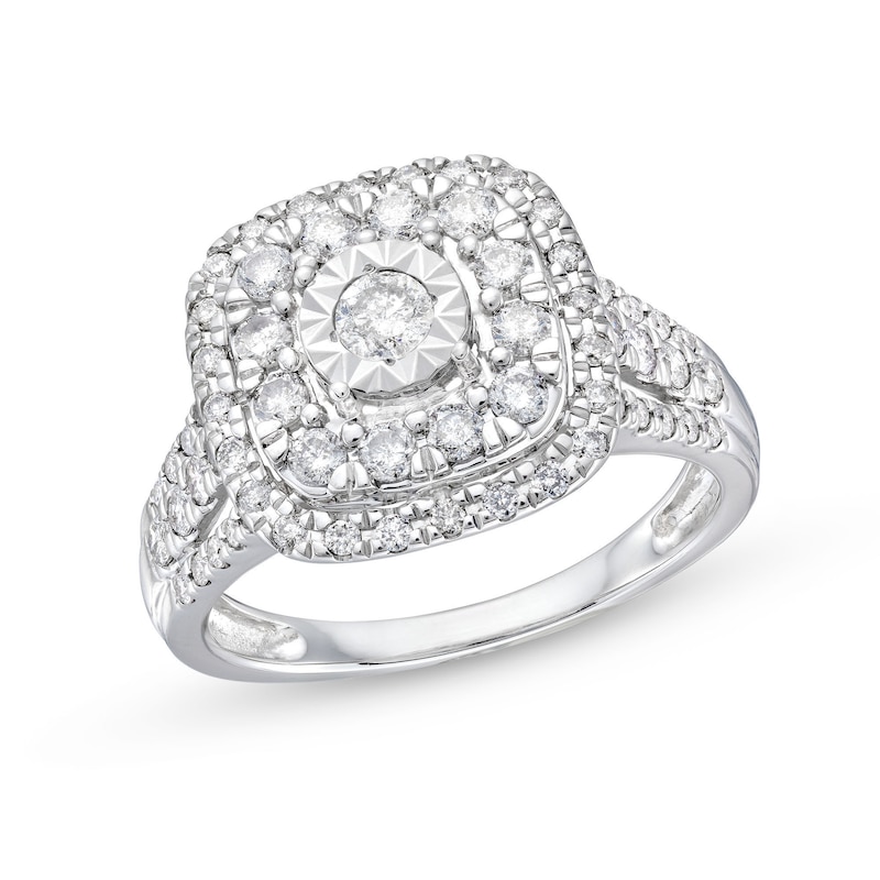 Main Image 1 of 1 CT. T.W. Diamond Double Cushion Frame Engagement Ring in 10K White Gold