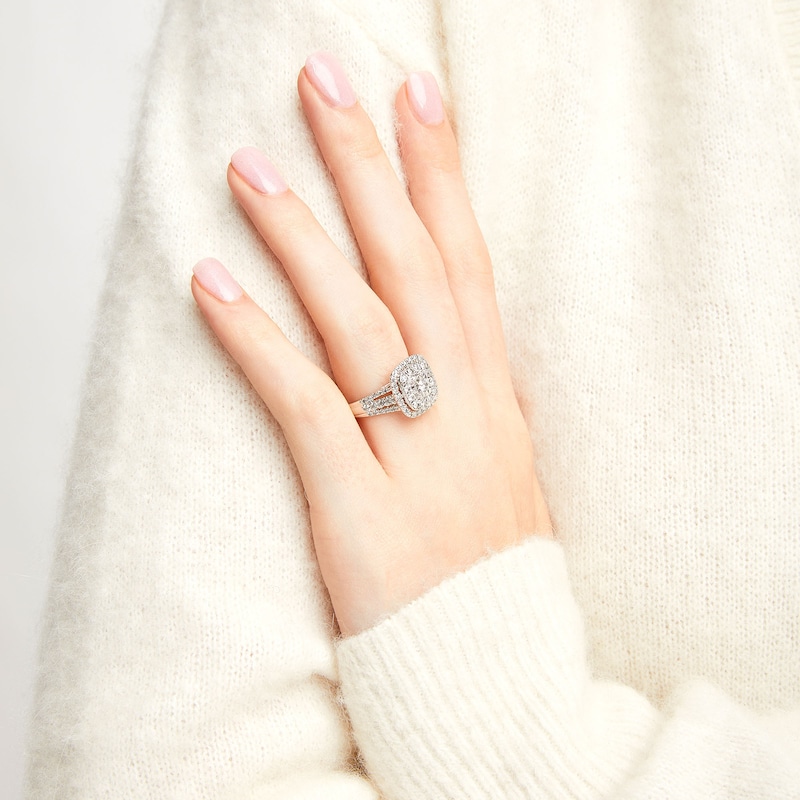 Main Image 2 of 1 CT. T.W. Diamond Double Cushion Frame Engagement Ring in 10K White Gold